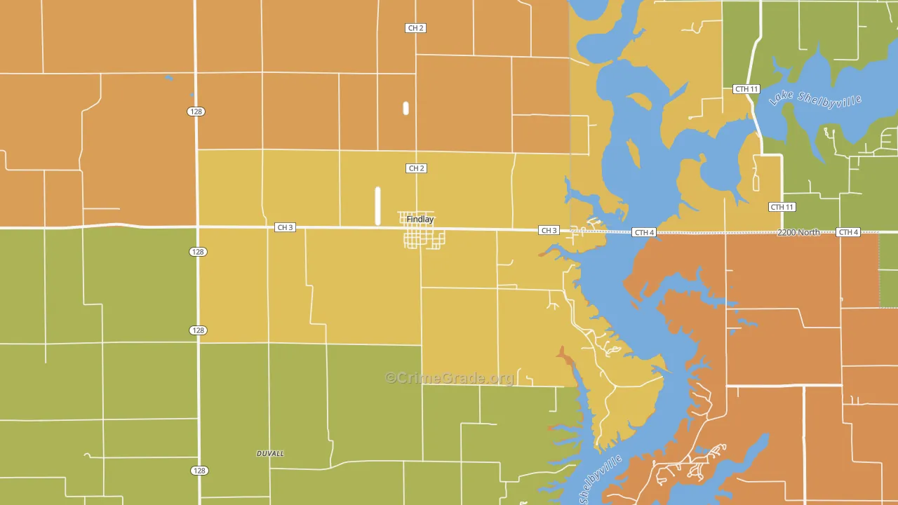 Findlay, IL Map of Robbery Rates