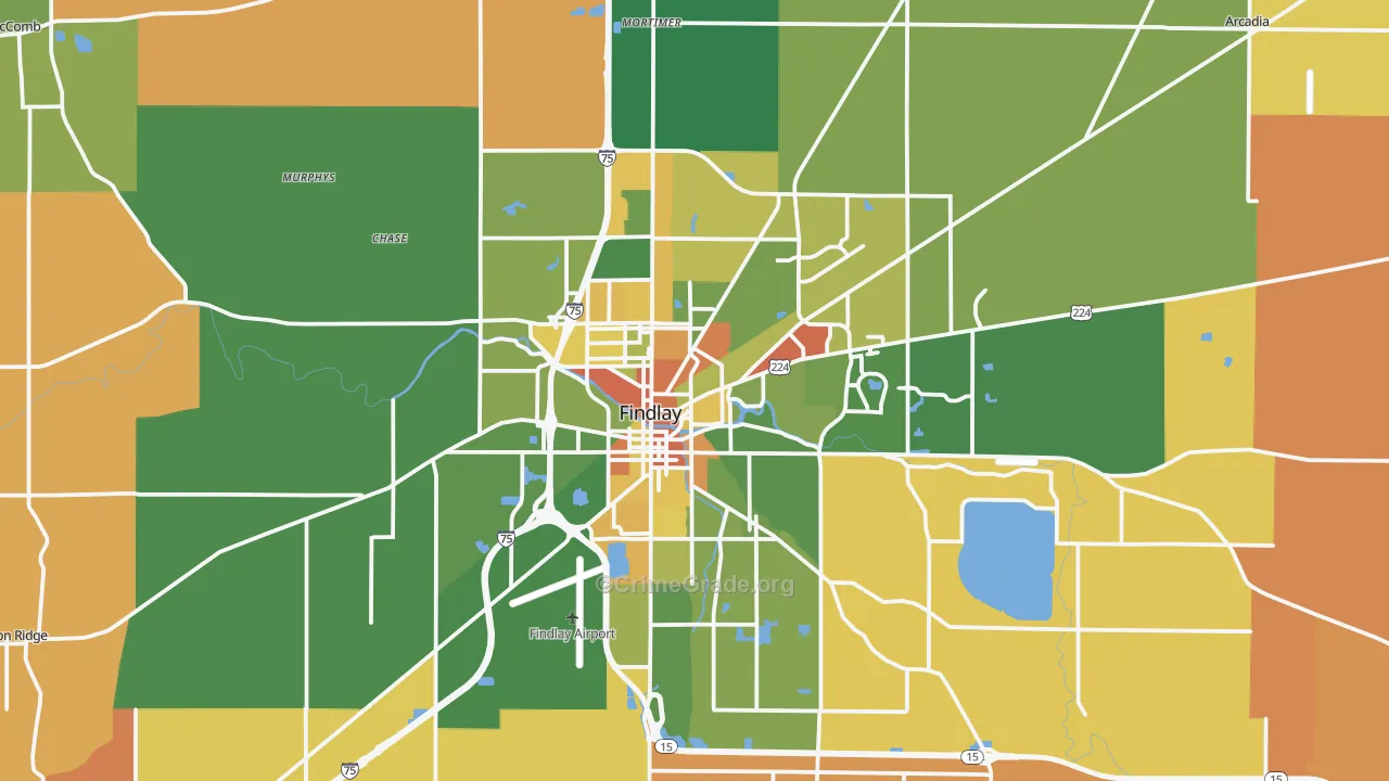 Findlay, OH Map of Robbery Rates