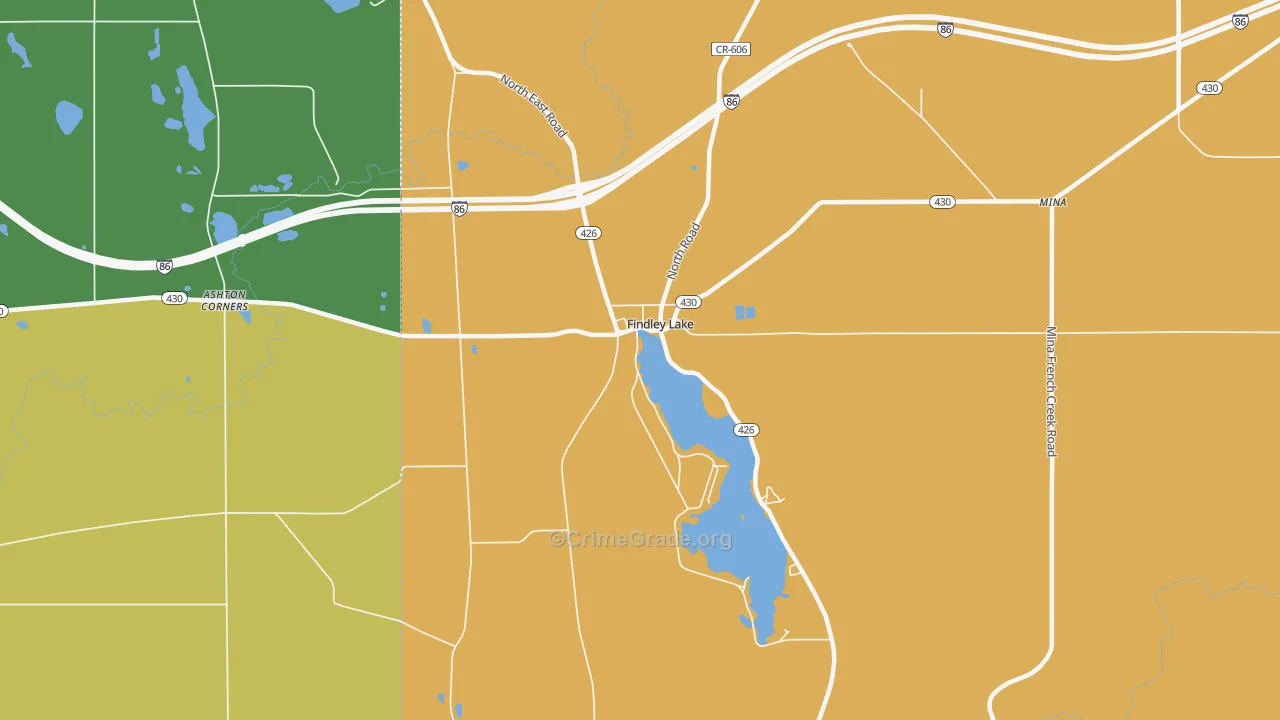 Findley Lake, NY Map of Robbery Rates