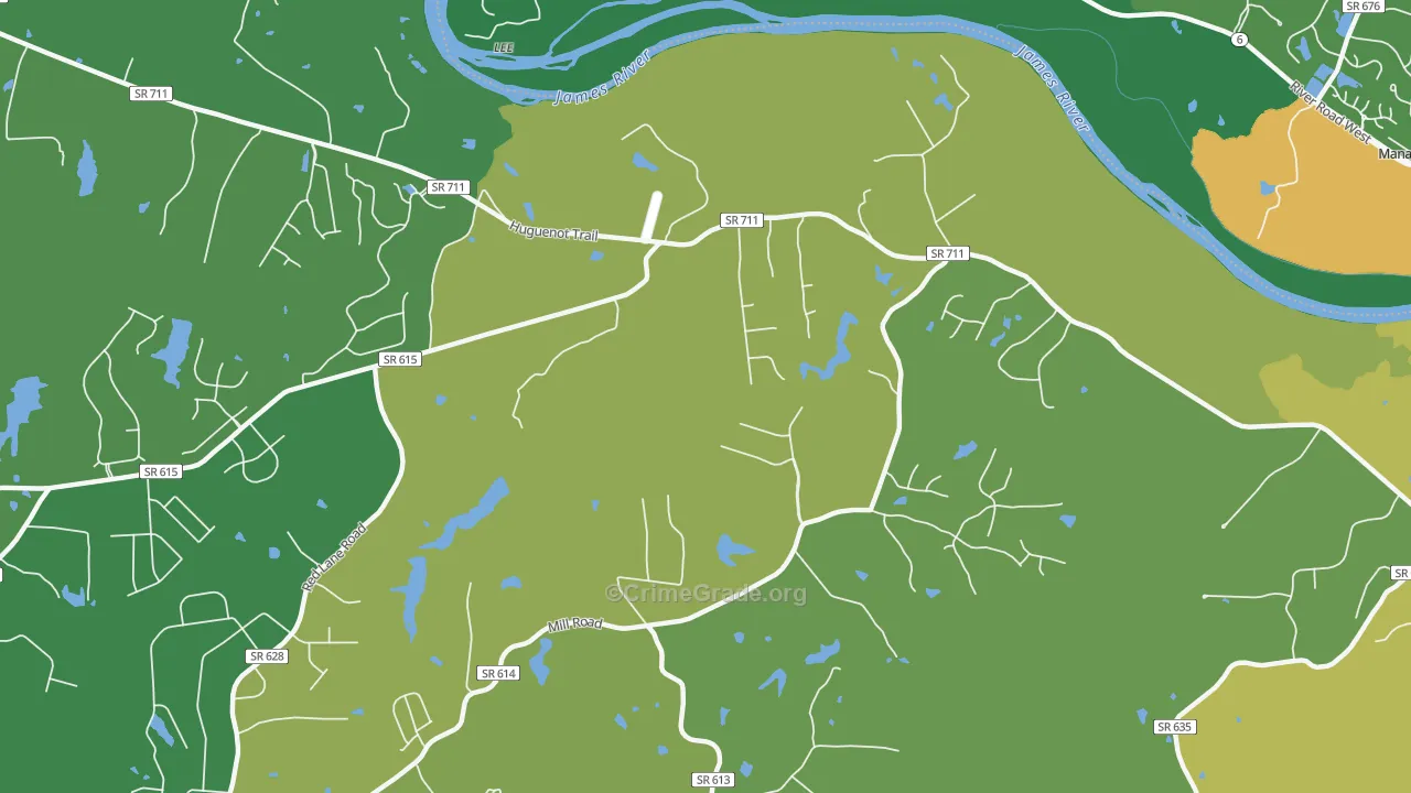 Fine Creek Mills, VA Map of Robbery Rates