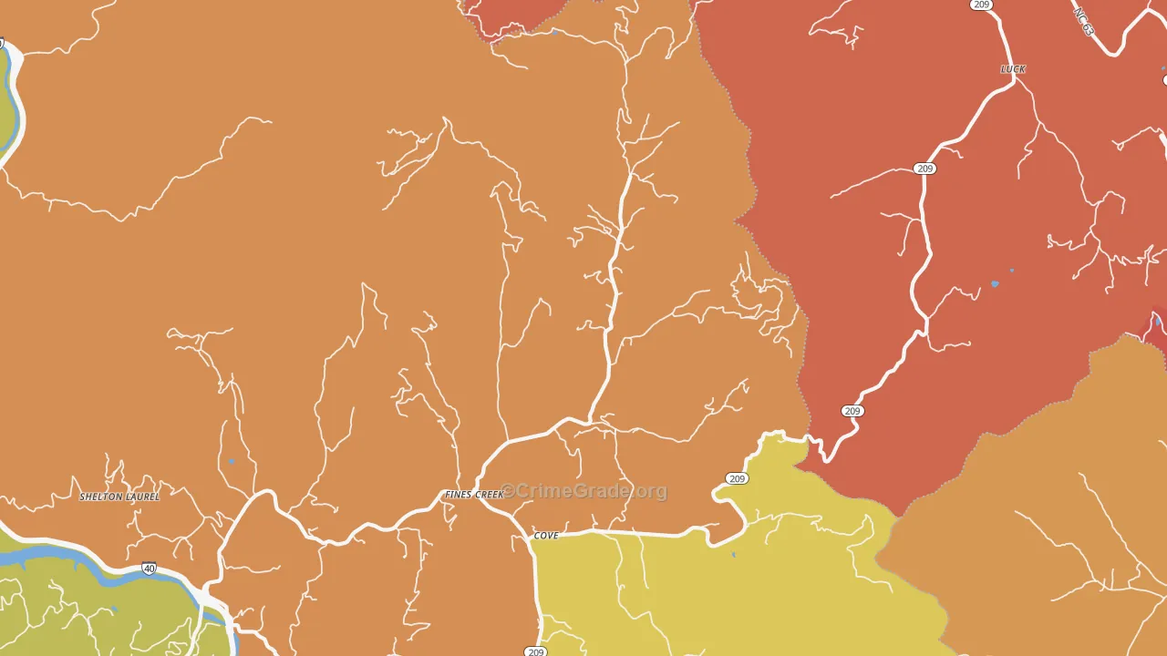 Fines Creek, NC Map of Robbery Rates