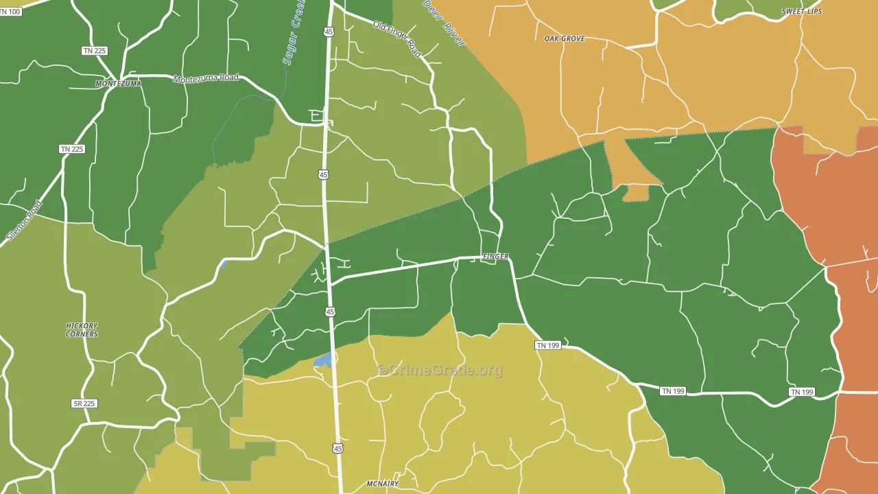 Finger, TN Map of Robbery Rates