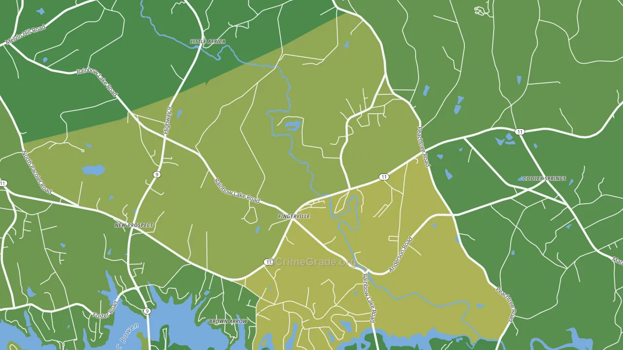 Fingerville, SC Map of Robbery Rates