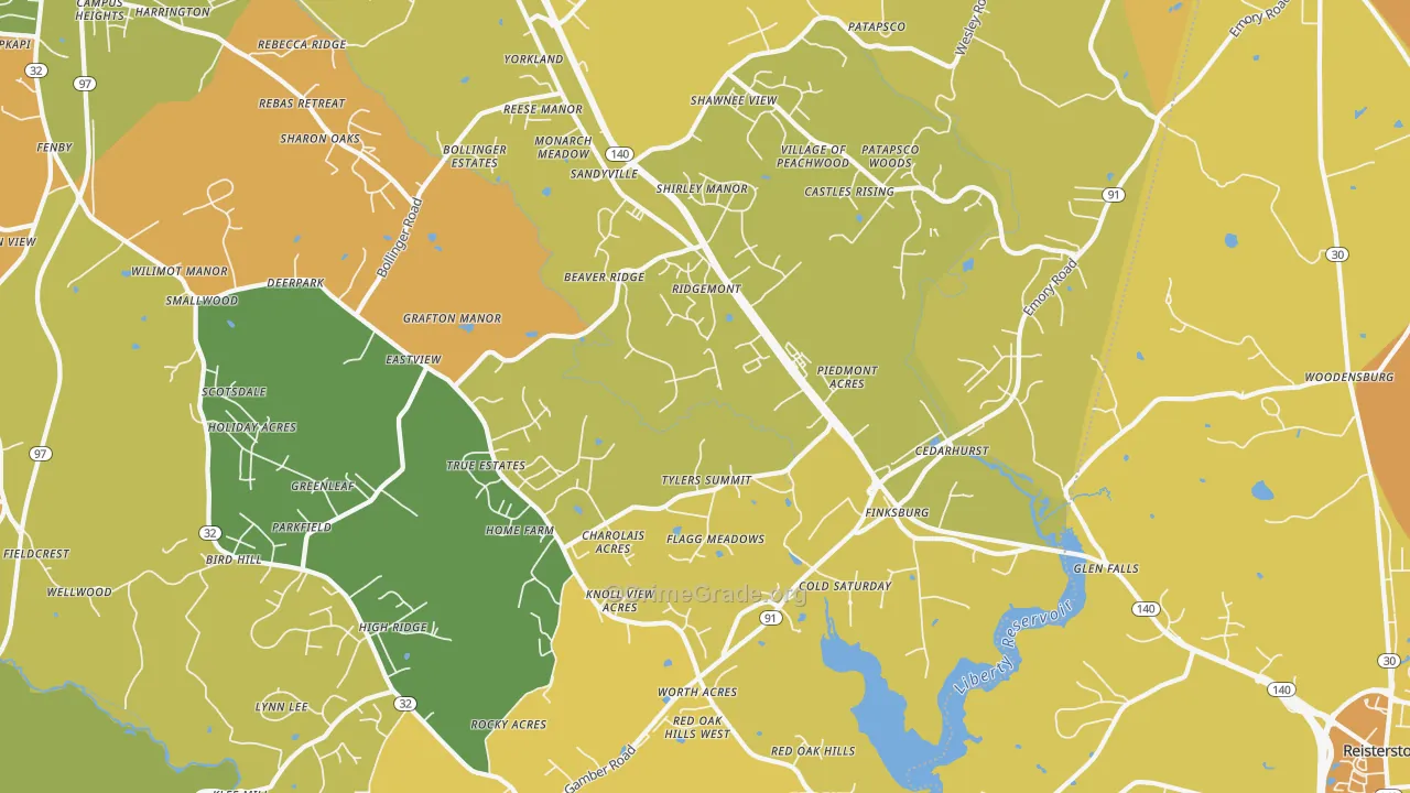 Finksburg, MD Map of Robbery Rates