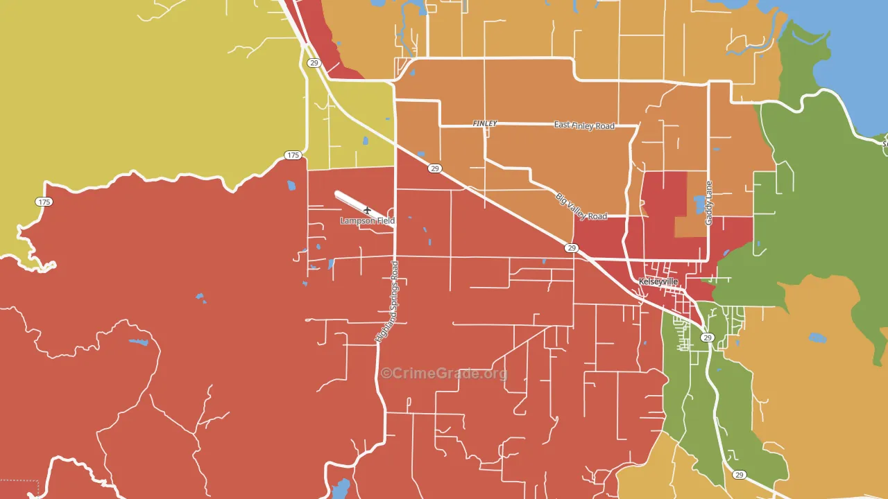 Finley, CA Map of Robbery Rates