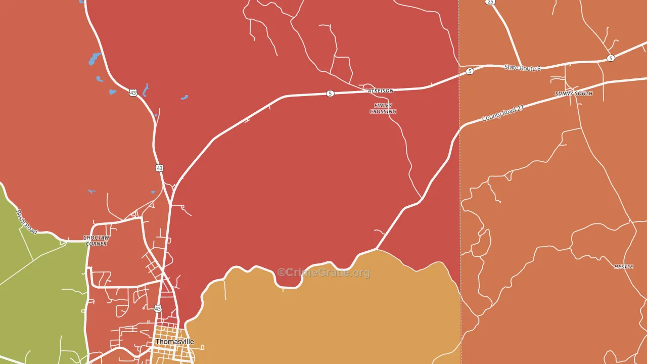 Finley Crossing, AL Map of Robbery Rates