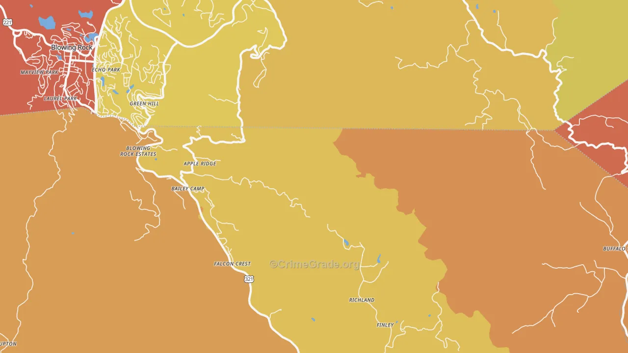 Finley, NC Map of Robbery Rates