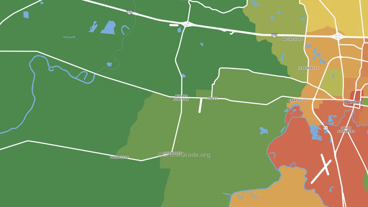 Finley, TN Map of Robbery Rates