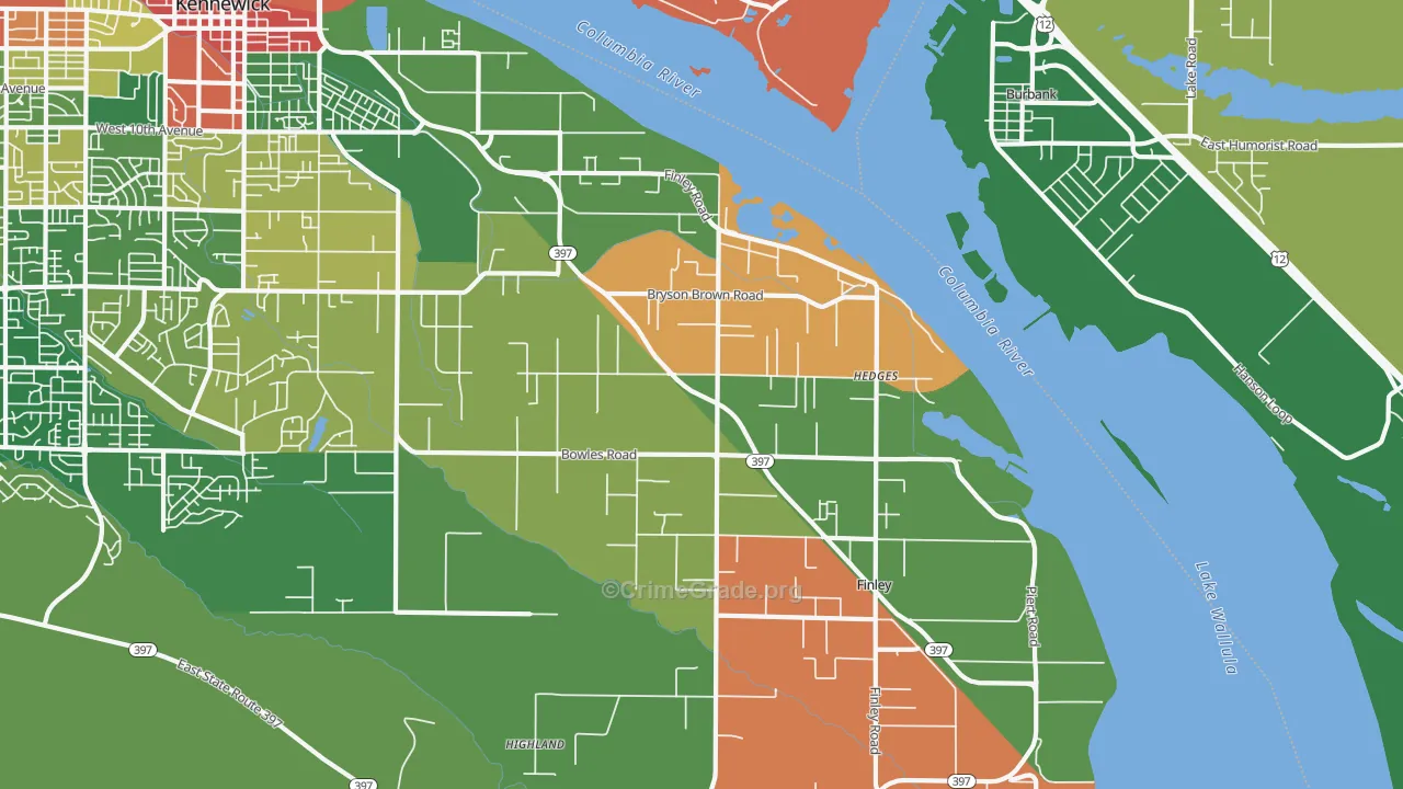 Finley, WA Map of Robbery Rates