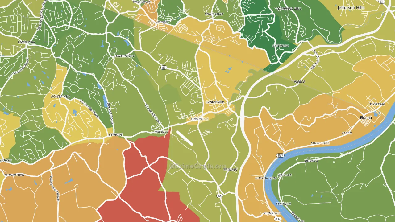 Finleyville, PA Map of Robbery Rates