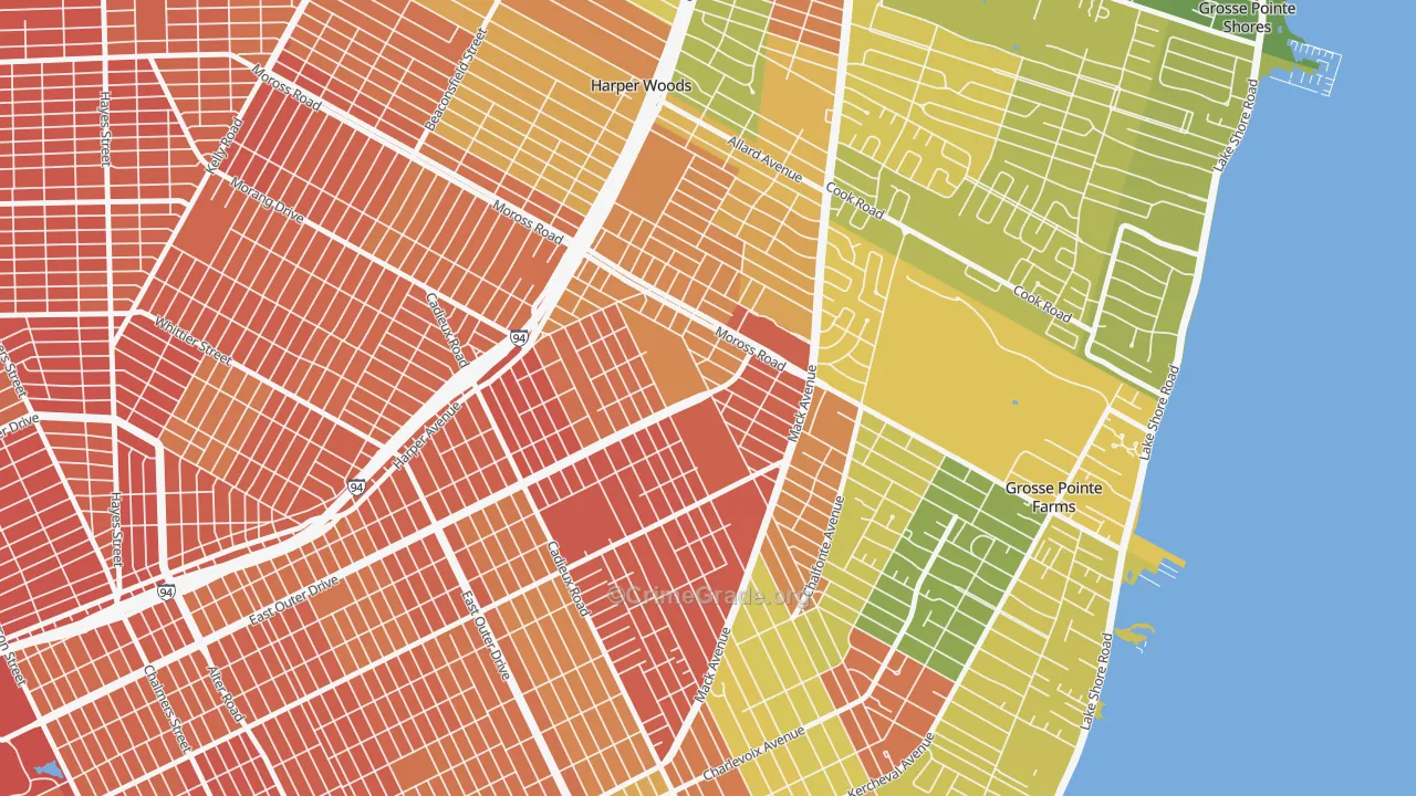 Finney, Grosse Pointe, MI Map of Robbery Rates