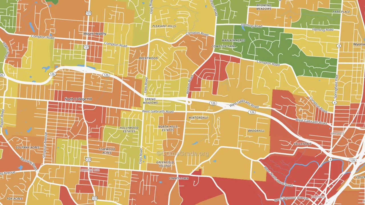 Finneytown, OH Map of Robbery Rates