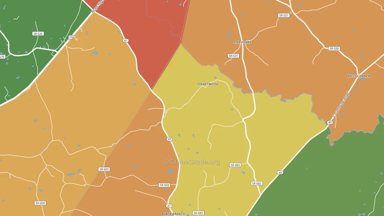 Finneywood, VA Map of Robbery Rates