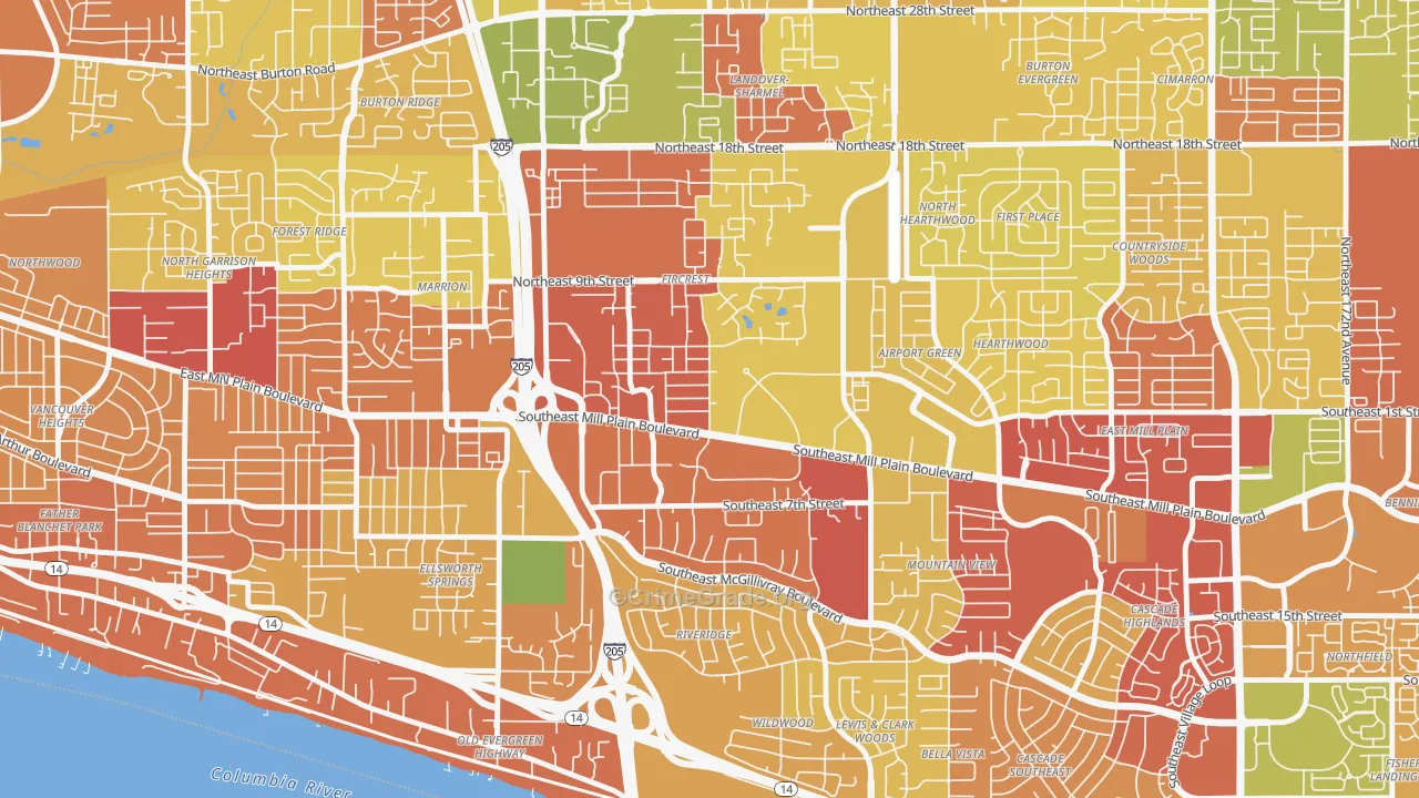 Fircrest, Vancouver, WA Map of Robbery Rates