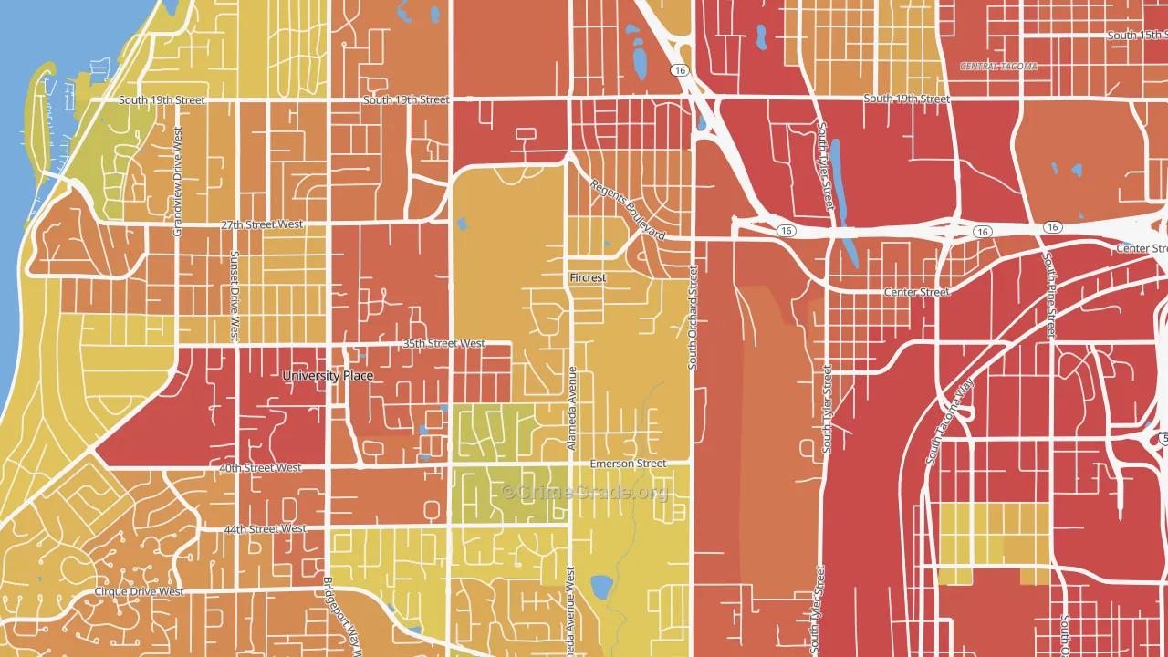 Fircrest, WA Map of Robbery Rates
