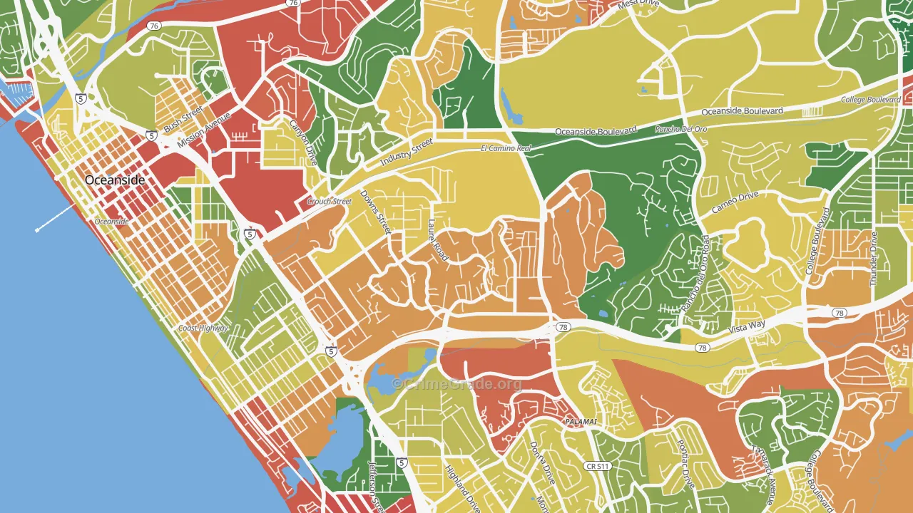 Fire Mountain, Oceanside, CA Map of Robbery Rates