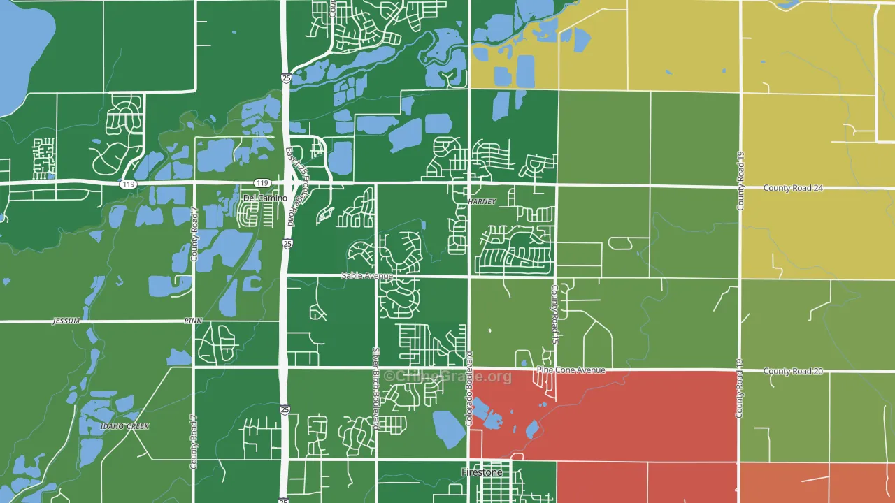 Firestone, CO Map of Robbery Rates