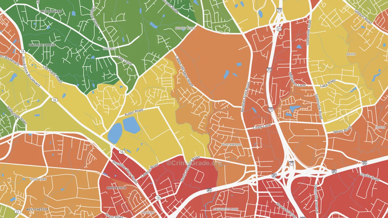 Firestone-Garden Park, Charlotte, NC Map of Robbery Rates