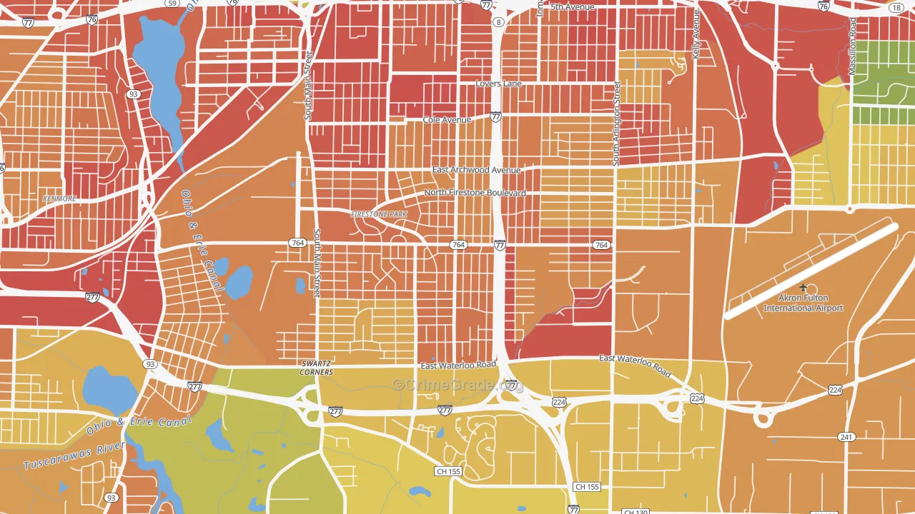 Firestone Park, Akron, OH Map of Robbery Rates