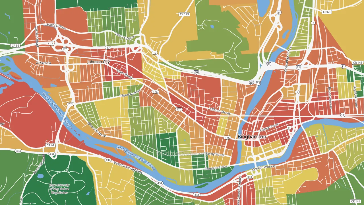 First Ward, Binghamton, NY Map of Robbery Rates