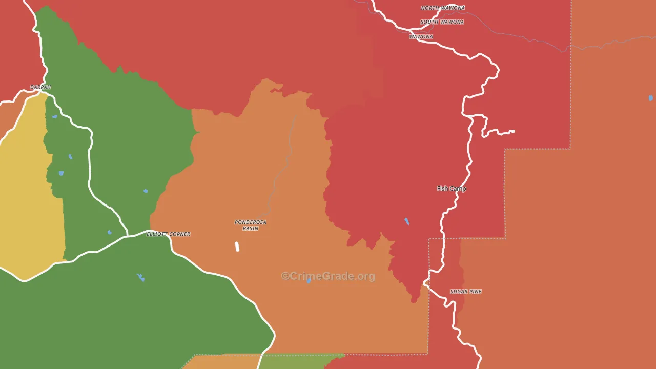 Fish Camp, CA Map of Robbery Rates