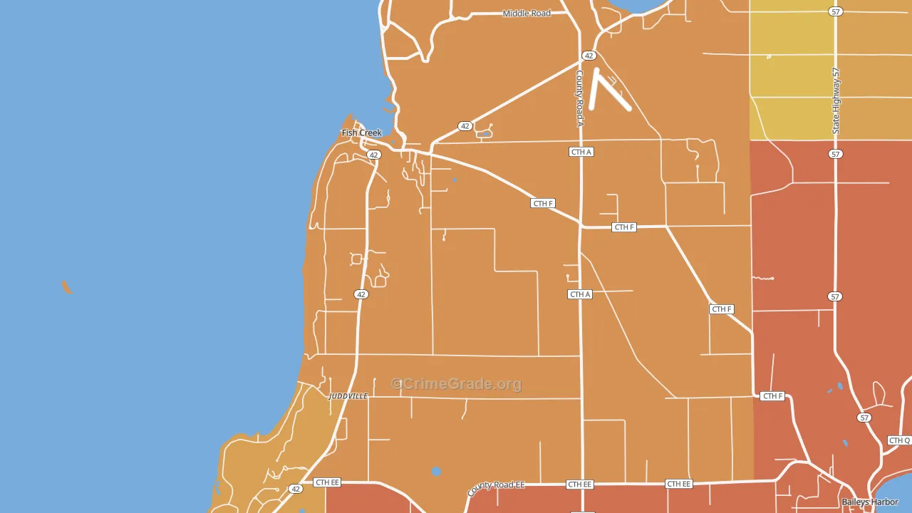 Fish Creek, WI Map of Robbery Rates