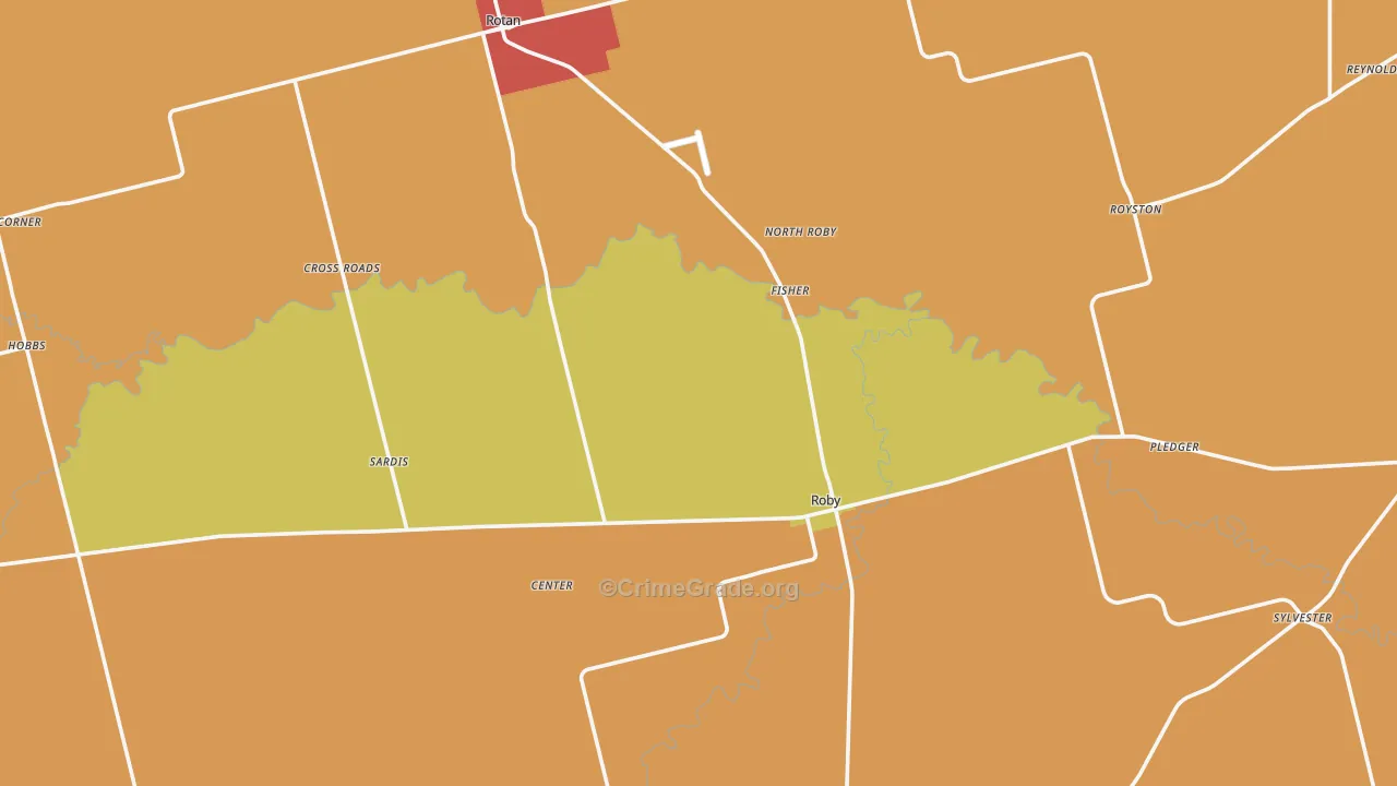 Fisher County, TX Map of Robbery Rates
