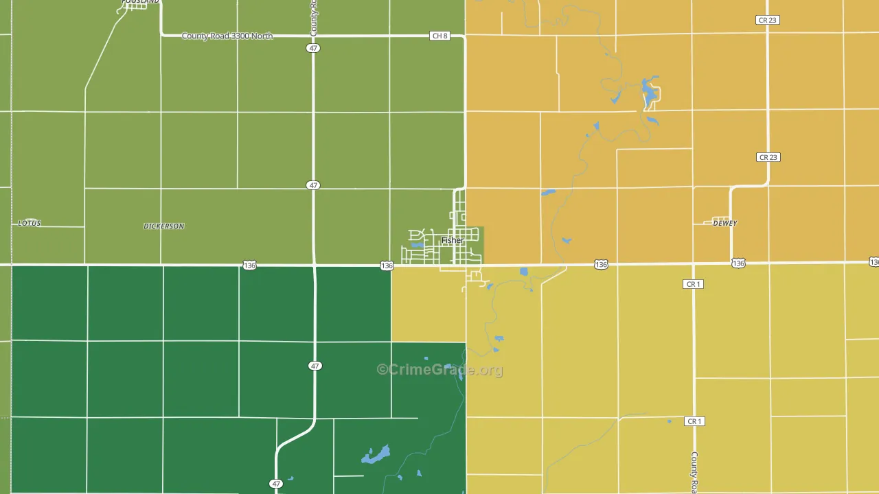 Fisher, IL Map of Robbery Rates