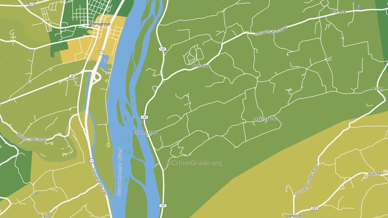 Fishers Ferry, PA Map of Robbery Rates