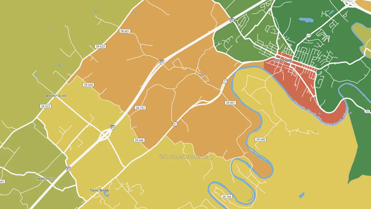 Fishers Hill, VA Map of Robbery Rates