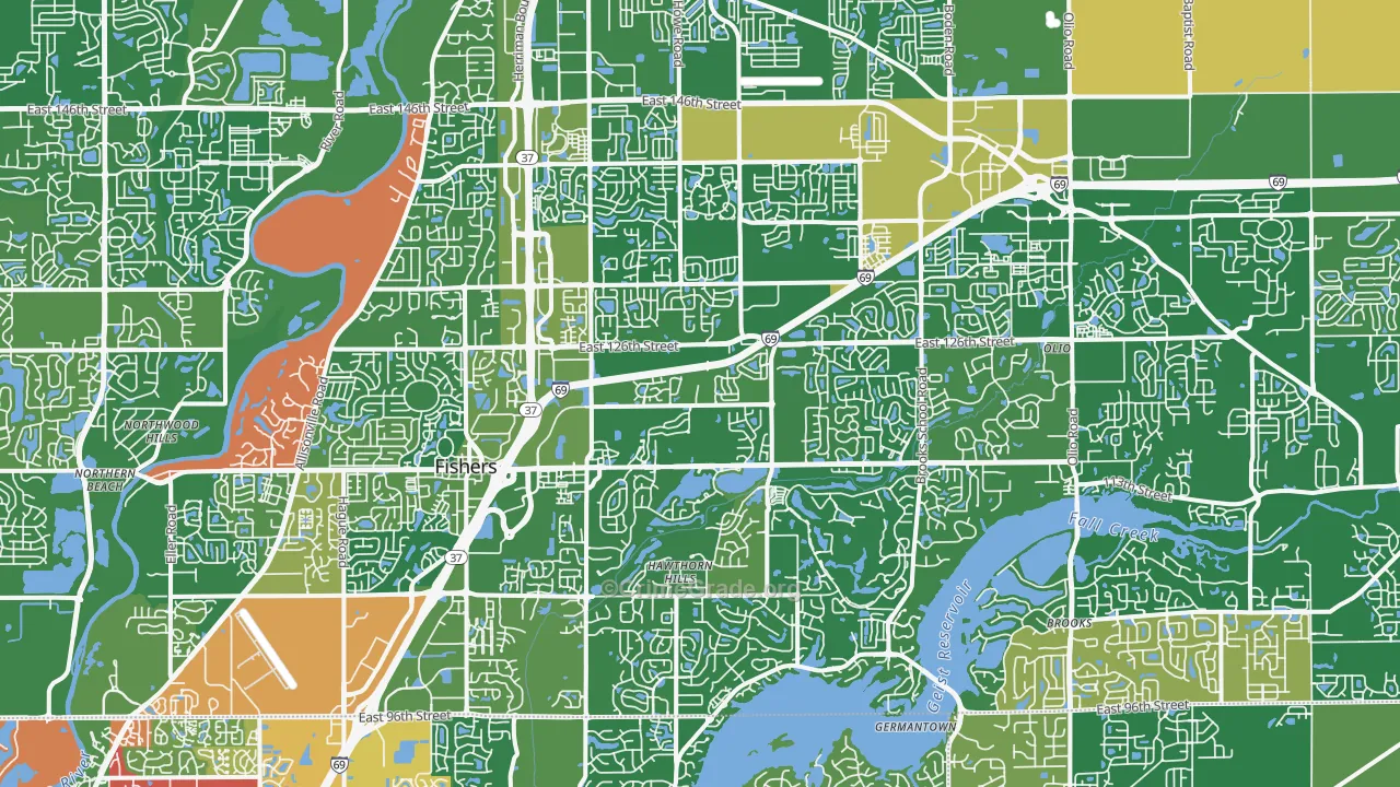 Fishers, IN Map of Robbery Rates
