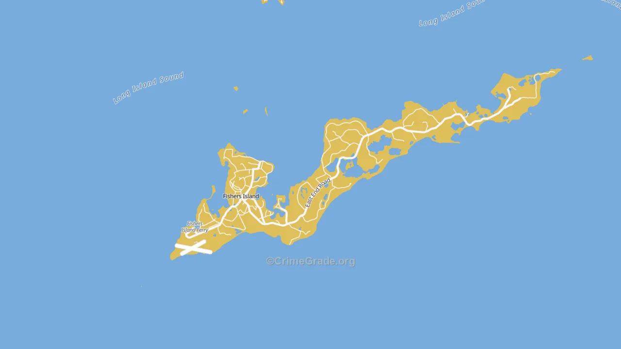 Fishers Island, NY Map of Robbery Rates
