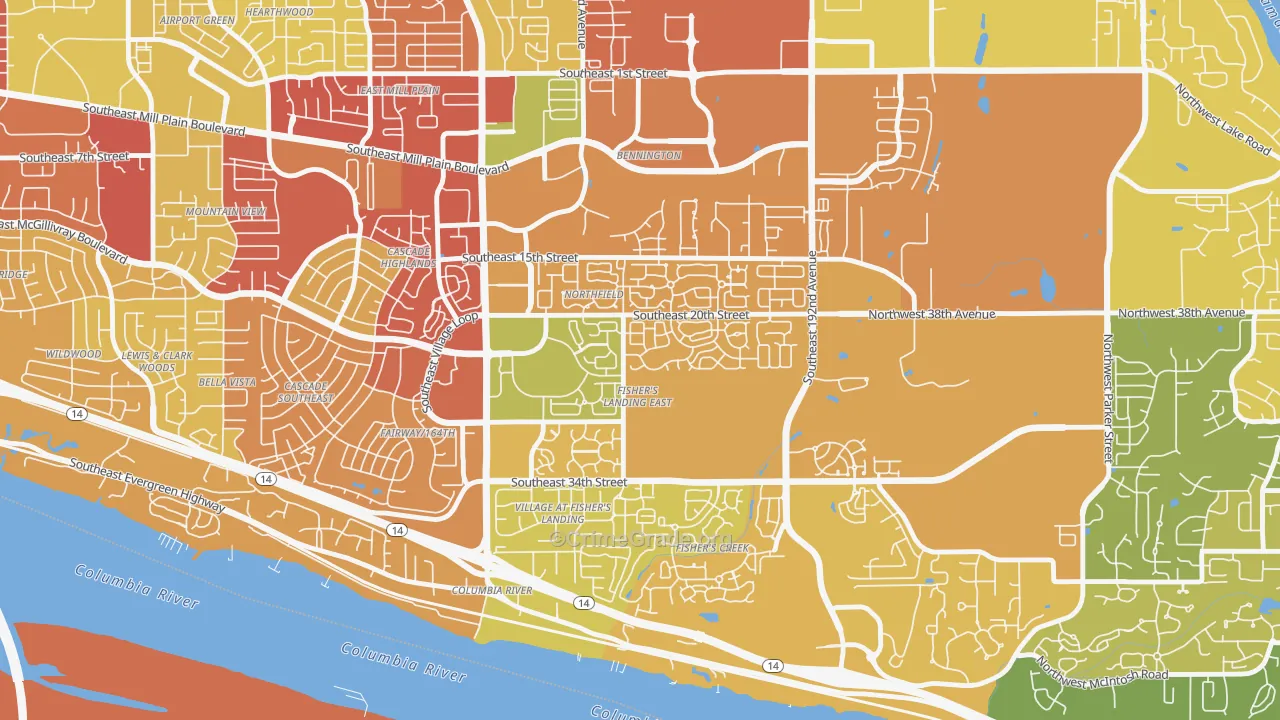 Fishers Landing East, Vancouver, WA Map of Robbery Rates