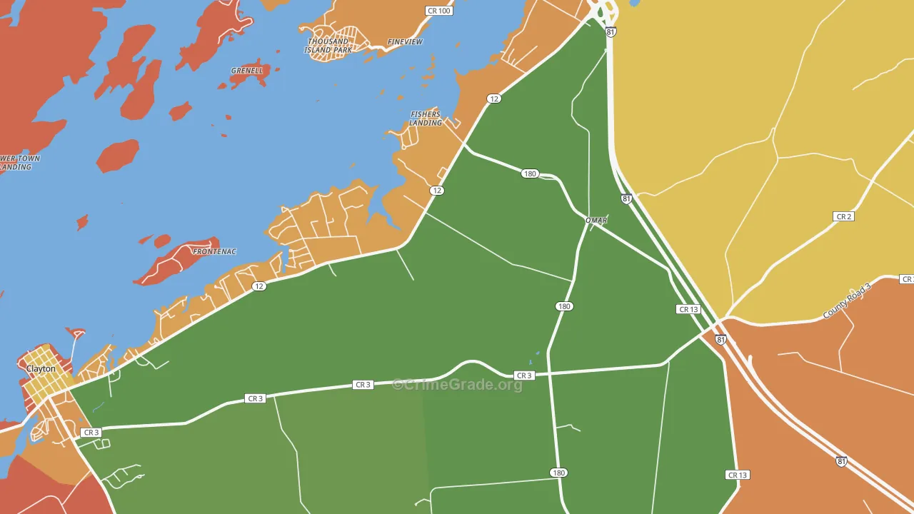 Fishers Landing, NY Map of Robbery Rates