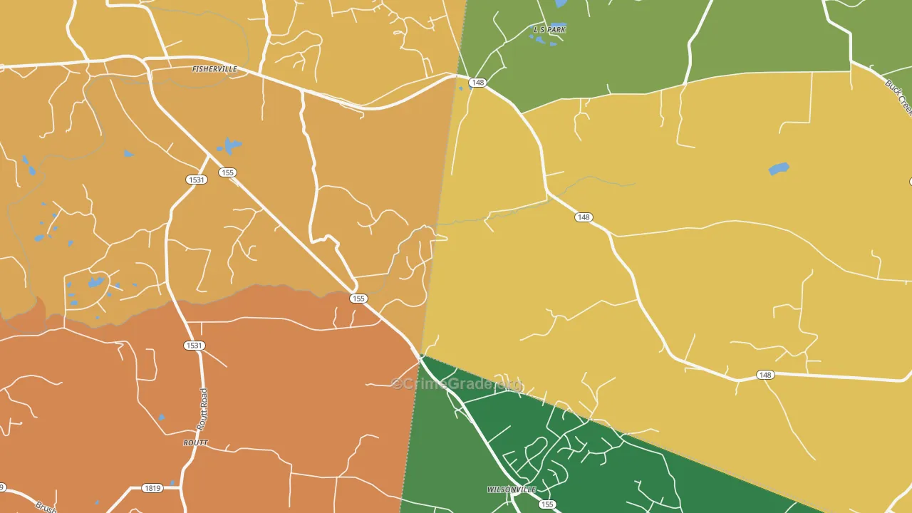 Fisherville, KY Map of Robbery Rates