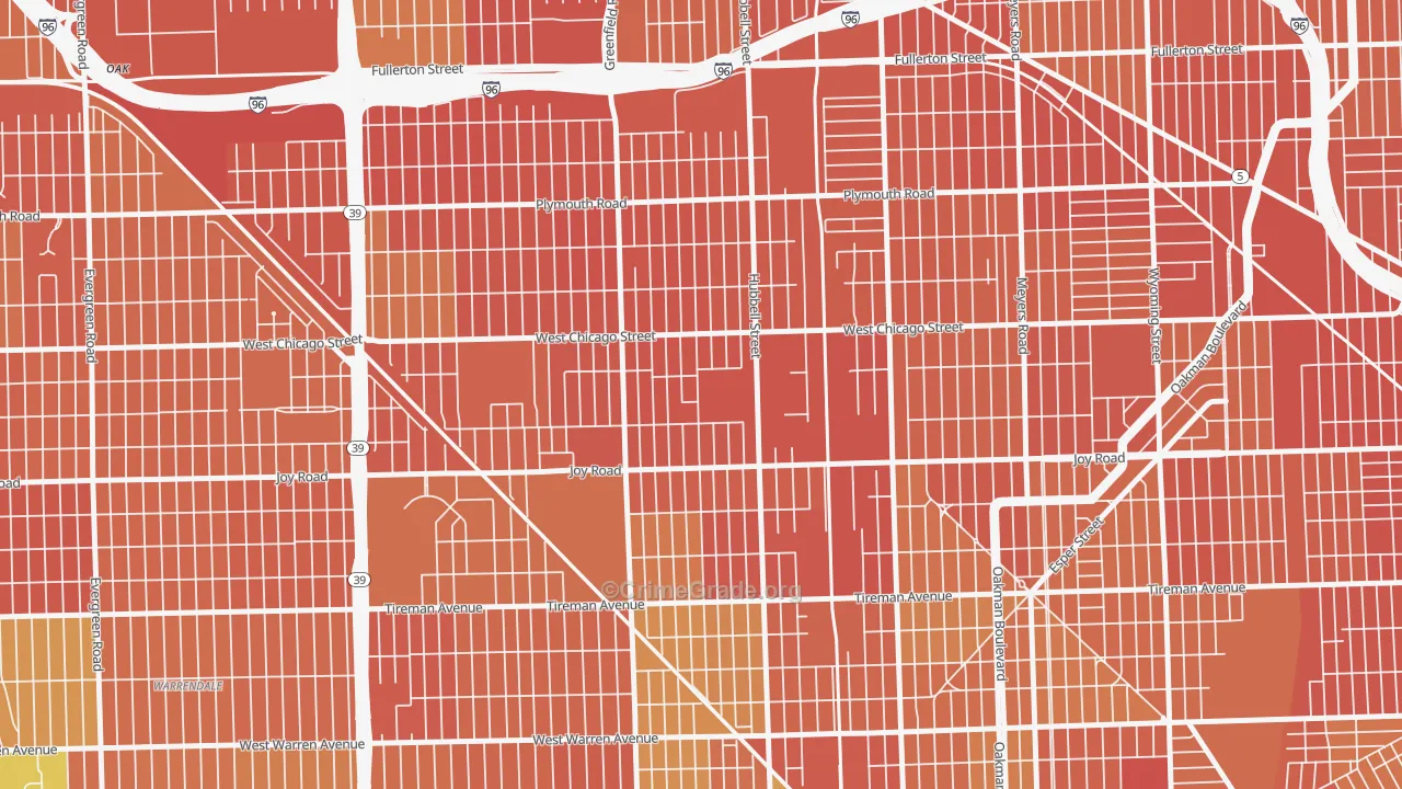 Fishkorn, Detroit, MI Map of Robbery Rates