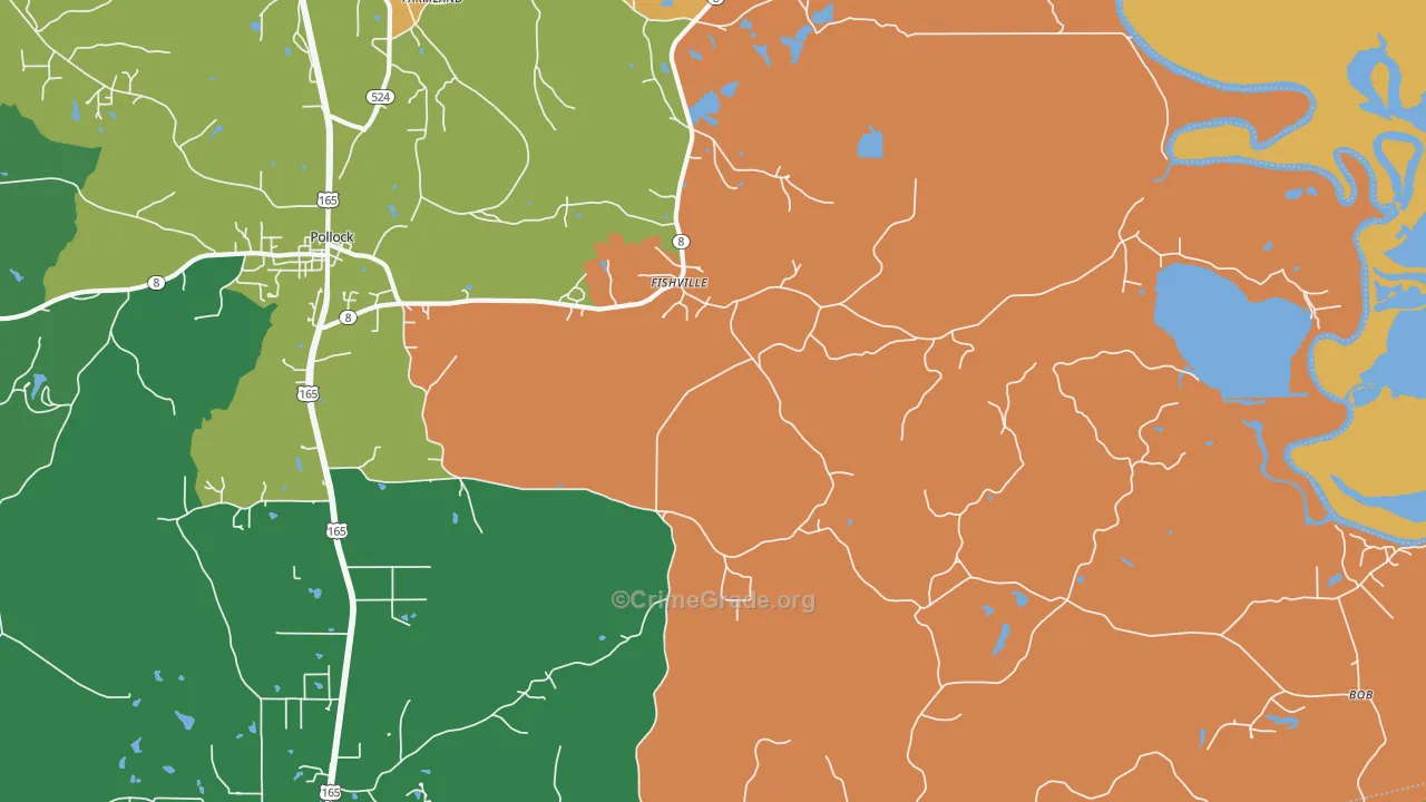 Fishville, LA Map of Robbery Rates