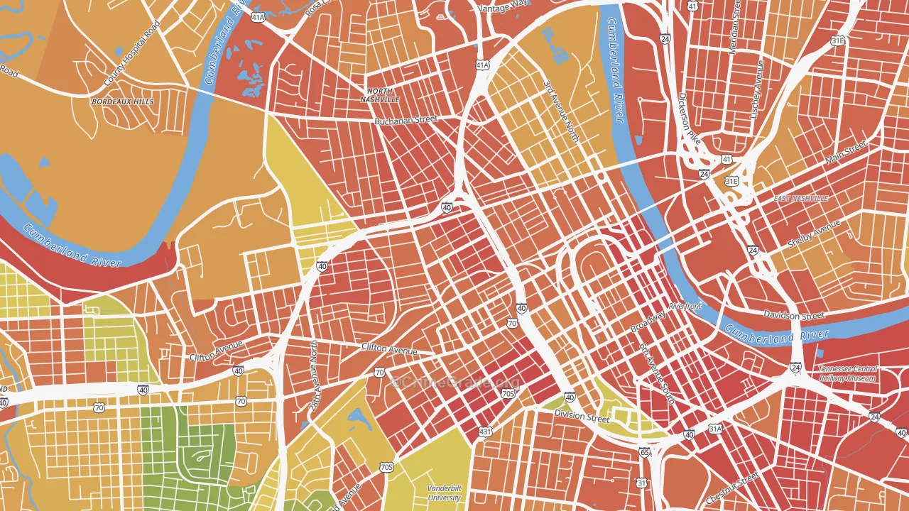 Fisk-Meharry, Nashville, TN Map of Robbery Rates