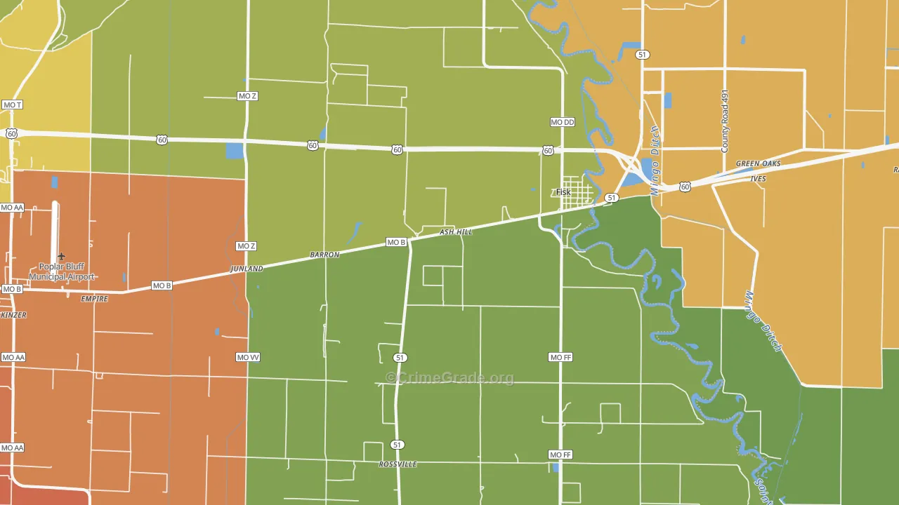 Fisk, MO Map of Robbery Rates