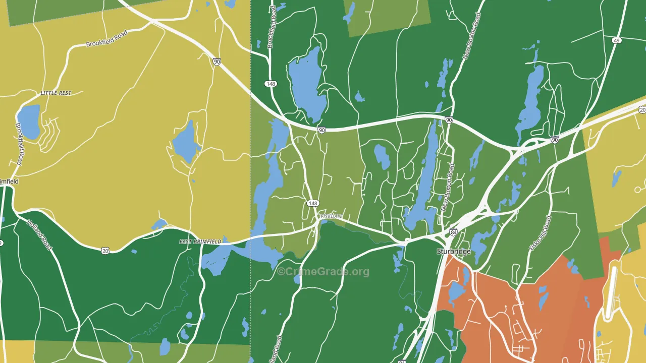 Fiskdale, MA Map of Robbery Rates