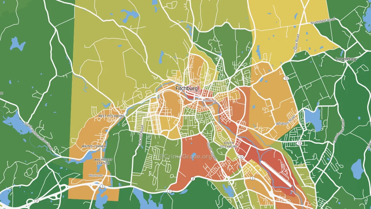 Fitchburg, MA Map of Robbery Rates