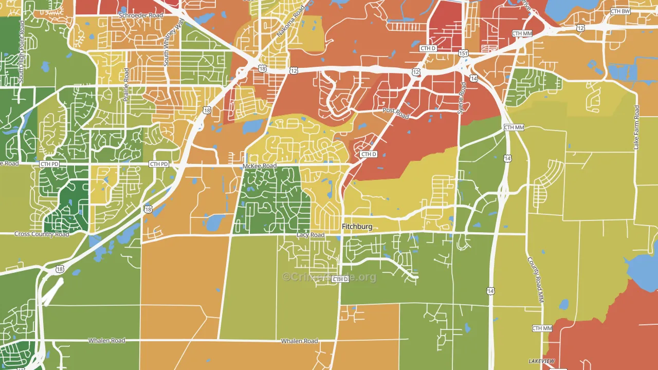Fitchburg, WI Map of Robbery Rates