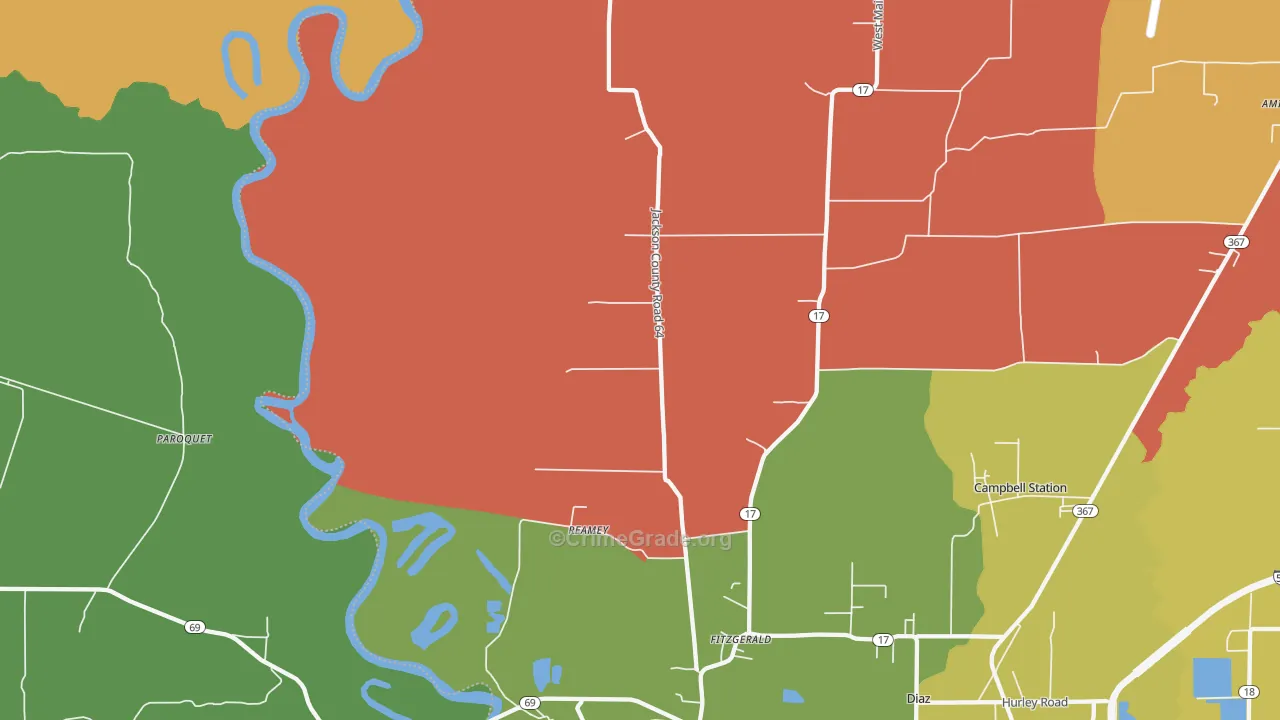 Fitzgerald, AR Map of Robbery Rates