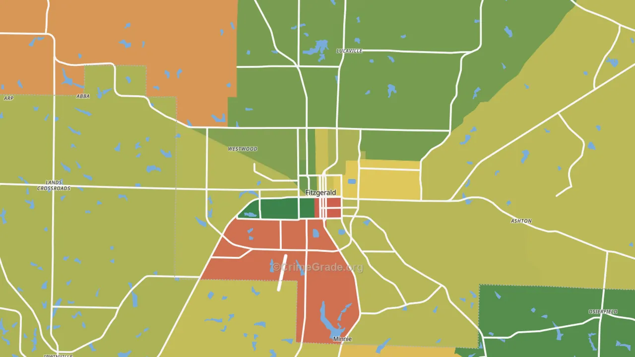 Fitzgerald, GA Map of Robbery Rates