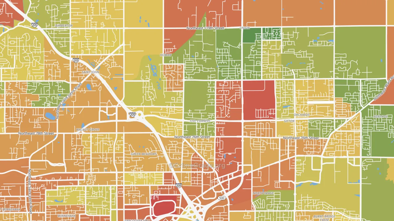 Five Corners, WA Map of Robbery Rates