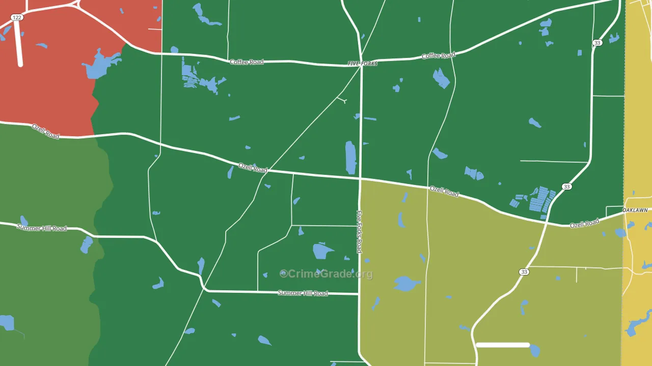 Five Forks, GA Map of Robbery Rates