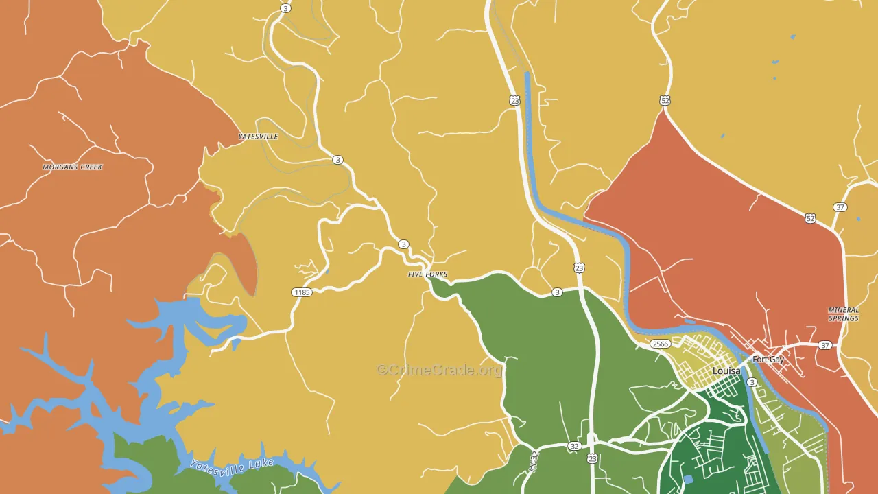 Five Forks, KY Map of Robbery Rates