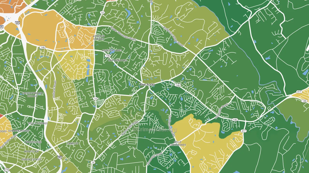 Five Forks, SC Map of Robbery Rates