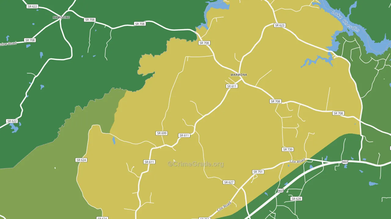 Five Forks, VA Map of Robbery Rates