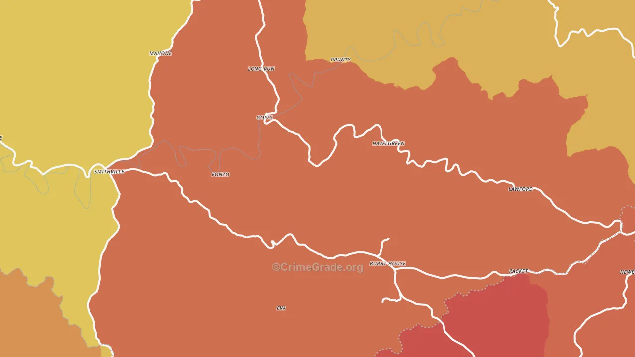 Five Forks, WV Map of Robbery Rates